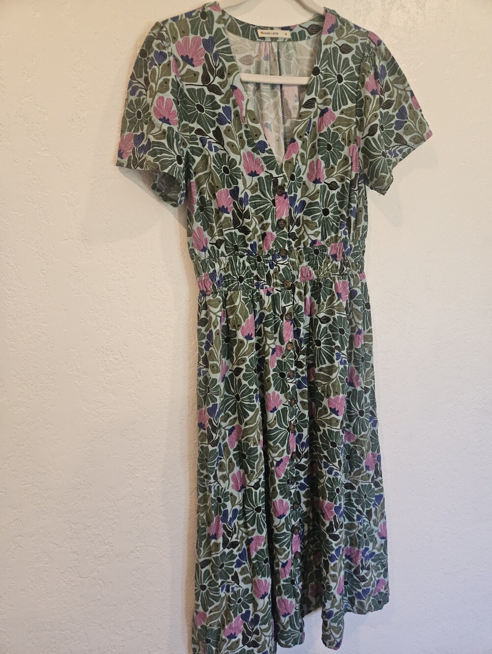Marine Layer Annika Floral Midi Dress Green Floral Retro Print Women’s Size Med. - Picture 2 of 12